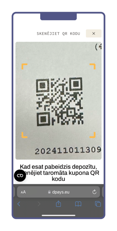 Skenē depozīta 
kupona QR kodu