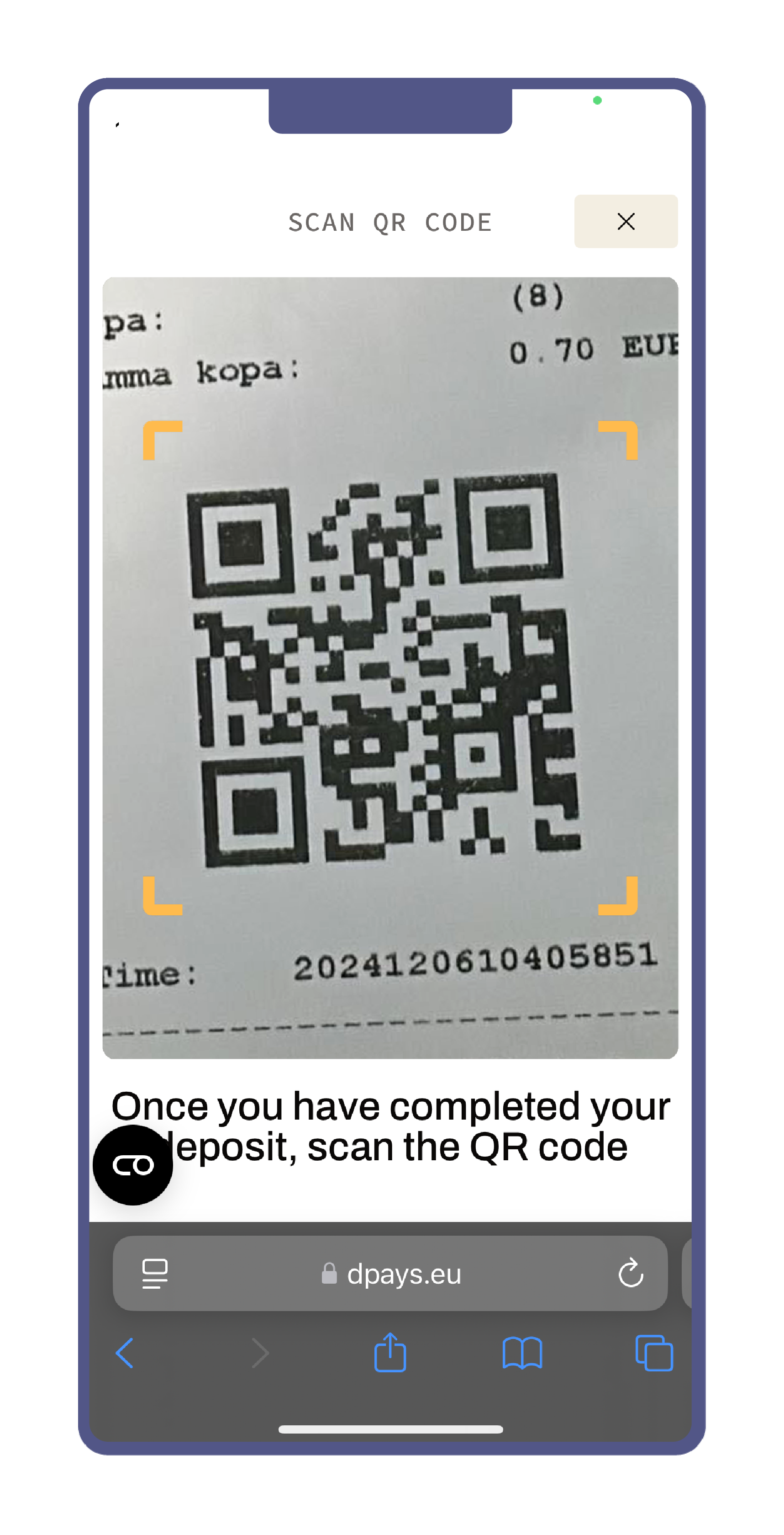 Scan the QR code of the deposit coupon.